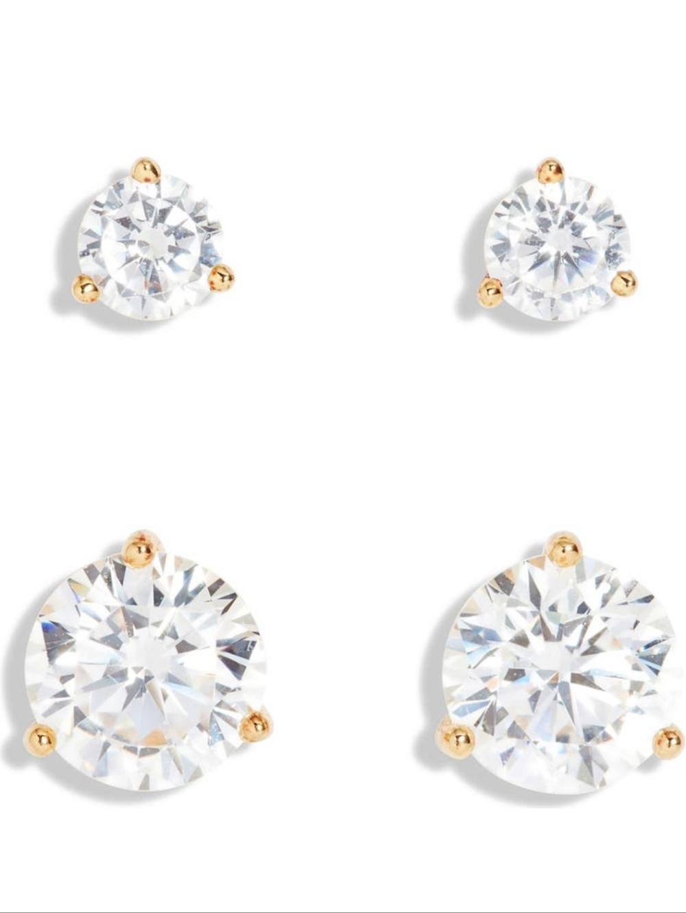 Nordstrom Set of 2 Sterling Silver/ Gold Plated Cubic Zirconia Stud Earrings